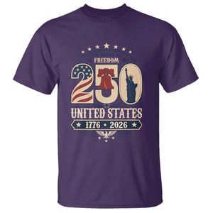 250 Years of Freedom Liberty Bell and Statue of Liberty Graphic T Shirt 1776 2026 US Pride American Flag Graphic Emblem