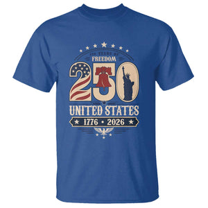 250 Years of Freedom Liberty Bell and Statue of Liberty Graphic T Shirt 1776 2026 US Pride American Flag Graphic Emblem