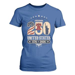 250 Years of Freedom Liberty Bell and Statue of Liberty Graphic T Shirt For Women 1776 2026 US Pride American Flag Graphic Emblem