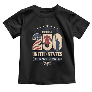 250 Years of Freedom Liberty Bell and Statue of Liberty Graphic Toddler T Shirt 1776 2026 US Pride American Flag Graphic Emblem