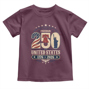250 Years of Freedom Liberty Bell and Statue of Liberty Graphic Toddler T Shirt 1776 2026 US Pride American Flag Graphic Emblem