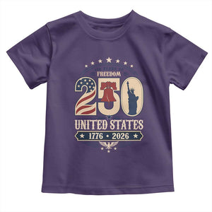 250 Years of Freedom Liberty Bell and Statue of Liberty Graphic Toddler T Shirt 1776 2026 US Pride American Flag Graphic Emblem