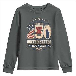 250 Years of Freedom Liberty Bell and Statue of Liberty Graphic Youth Sweatshirt 1776 2026 US Pride American Flag Graphic Emblem