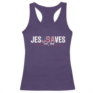 Jesus Saves USA Semiquincentennial 1776 2026 Racerback Tank Top Patriotic Christian Faith USA 250 Years of Freedom TS02 Purple Print Your Wear