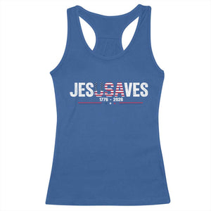 Jesus Saves USA Semiquincentennial 1776 2026 Racerback Tank Top Patriotic Christian Faith USA 250 Years of Freedom TS02 Royal Blue Print Your Wear