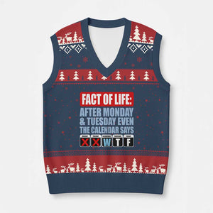 Fact Of Life Even The Calendar Says WTF V-Neck Knit Sweater Vest Funny Sarcastic Workplace Weekday Humor
