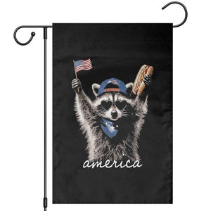 Funny America Raccoon Happy 4th of July Garden Flag Holding Hotdog and US Flag Patriotic Graphic TS02 Black Print Your Wear