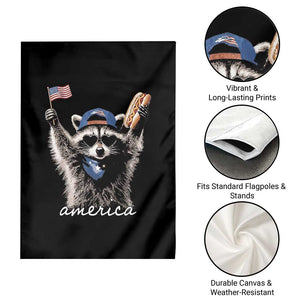 Funny America Raccoon Happy 4th of July Garden Flag Holding Hotdog and US Flag Patriotic Graphic TS02 Print Your Wear