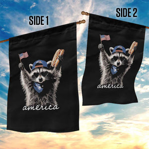 Funny America Raccoon Happy 4th of July Garden Flag Holding Hotdog and US Flag Patriotic Graphic TS02 Print Your Wear