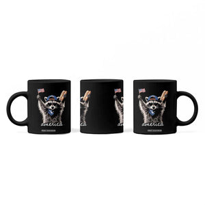 Funny America Raccoon Happy 4th of July Coffee Mug Holding Hotdog and US Flag Patriotic Graphic TS02 Print Your Wear