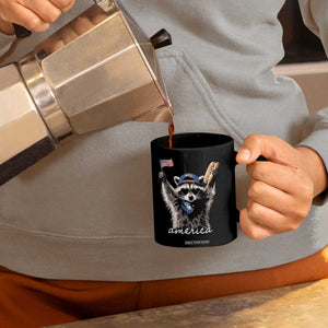 Funny America Raccoon Happy 4th of July Coffee Mug Holding Hotdog and US Flag Patriotic Graphic TS02 Print Your Wear