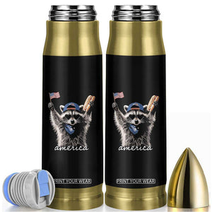 Funny America Raccoon Happy 4th of July Bullet Tumbler Holding Hotdog and US Flag Patriotic Graphic TS02 Black Print Your Wear