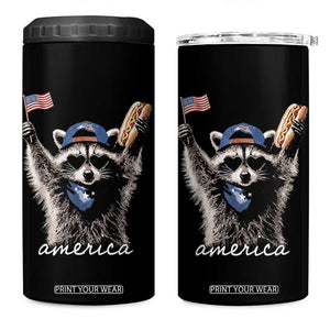 Funny America Raccoon Happy 4th of July 4 in 1 Can Cooler Tumbler Holding Hotdog and US Flag Patriotic Graphic TS02 One Size: 16 oz Black Print Your Wear