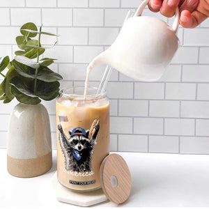 Funny America Raccoon Happy 4th of July Glass Can Holding Hotdog and US Flag Patriotic Graphic TS02 Print Your Wear