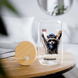 Funny America Raccoon Happy 4th of July Glass Can Holding Hotdog and US Flag Patriotic Graphic TS02 Print Your Wear