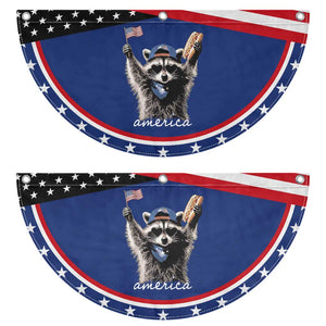 Funny America Raccoon Happy 4th of July Patriotic Fan Flag Holding Hotdog and US Flag Graphic