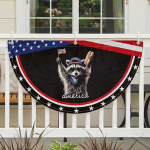 Funny America Raccoon Happy 4th of July Patriotic Fan Flag Holding Hotdog and US Flag Graphic