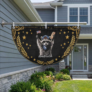 Funny America Raccoon Happy 4th of July Patriotic Fan Flag Holding Hotdog and US Flag Graphic