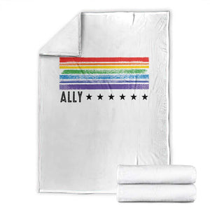 Retro Rainbow Ally Distressed Stripes Graphic Throw Blanket LGBTQ Support Pride Month