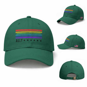 Retro Rainbow Ally Distressed Stripes Graphic Baseball Cap LGBTQ Support Pride Month