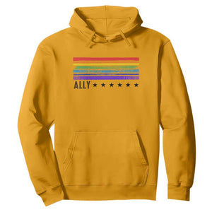 Retro Rainbow Ally Distressed Stripes Graphic Hoodie LGBTQ Support Pride Month