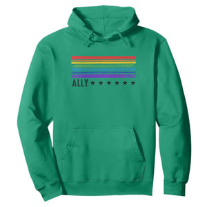 Retro Rainbow Ally Distressed Stripes Graphic Hoodie LGBTQ Support Pride Month
