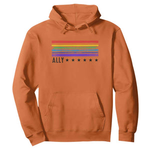 Retro Rainbow Ally Distressed Stripes Graphic Hoodie LGBTQ Support Pride Month