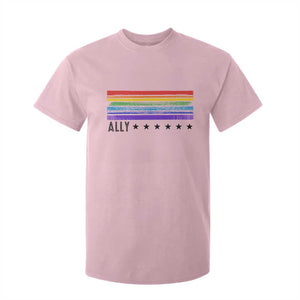 Retro Rainbow Ally Distressed Stripes Graphic T Shirt For Kid LGBTQ Support Pride Month