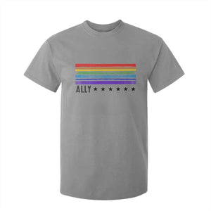 Retro Rainbow Ally Distressed Stripes Graphic T Shirt For Kid LGBTQ Support Pride Month