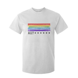 Retro Rainbow Ally Distressed Stripes Graphic T Shirt For Kid LGBTQ Support Pride Month