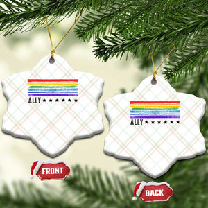 Retro Rainbow Ally Distressed Stripes Graphic Ceramic Ornament LGBTQ Support Pride Month