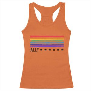 Retro Rainbow Ally Distressed Stripes Graphic Racerback Tank Top LGBTQ Support Pride Month