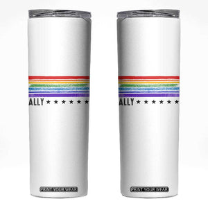 Retro Rainbow Ally Distressed Stripes Graphic Skinny Tumbler LGBTQ Support Pride Month