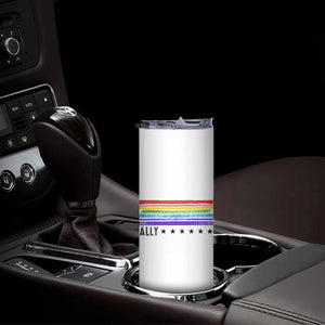 Retro Rainbow Ally Distressed Stripes Graphic Skinny Tumbler LGBTQ Support Pride Month