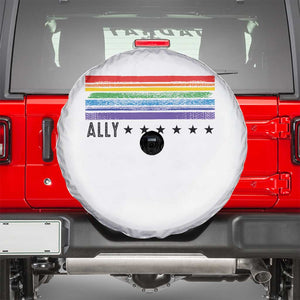 Retro Rainbow Ally Distressed Stripes Graphic Spare Tire Cover LGBTQ Support Pride Month TS02 White Print Your Wear