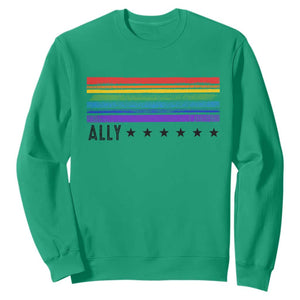 Retro Rainbow Ally Distressed Stripes Graphic Sweatshirt LGBTQ Support Pride Month