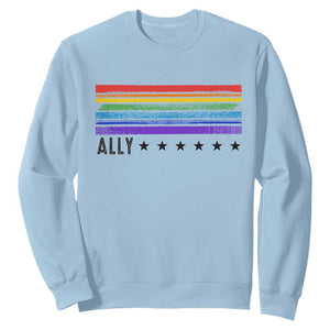 Retro Rainbow Ally Distressed Stripes Graphic Sweatshirt LGBTQ Support Pride Month