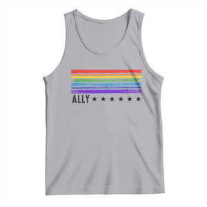 Retro Rainbow Ally Distressed Stripes Graphic Tank Top LGBTQ Support Pride Month