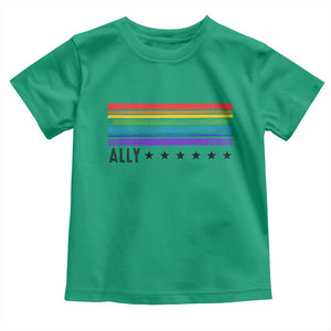 Retro Rainbow Ally Distressed Stripes Graphic Toddler T Shirt LGBTQ Support Pride Month