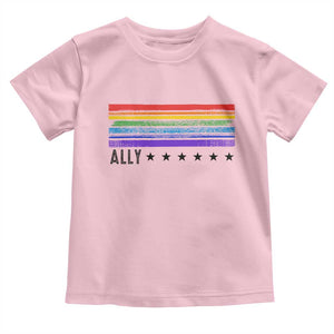 Retro Rainbow Ally Distressed Stripes Graphic Toddler T Shirt LGBTQ Support Pride Month