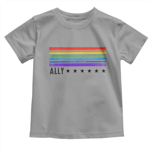 Retro Rainbow Ally Distressed Stripes Graphic Toddler T Shirt LGBTQ Support Pride Month