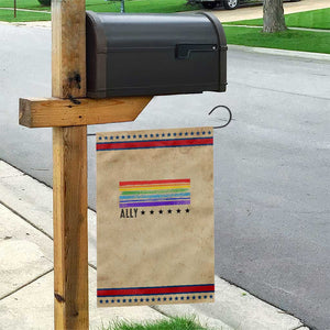 Retro Rainbow Ally Distressed Stripes Graphic Patriotic Garden Flag LGBTQ Support Pride Month