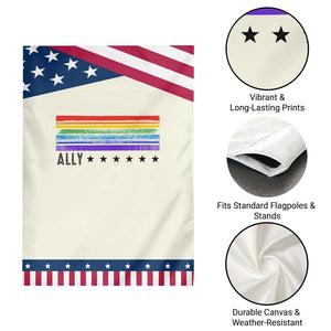 Retro Rainbow Ally Distressed Stripes Graphic Patriotic Garden Flag LGBTQ Support Pride Month