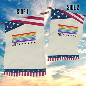 Retro Rainbow Ally Distressed Stripes Graphic Patriotic Garden Flag LGBTQ Support Pride Month