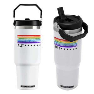 Retro Rainbow Ally Distressed Stripes Graphic Flip Straw Tumbler LGBTQ Support Pride Month