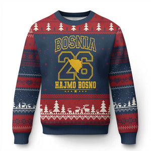 Lets Go Bosnia 2026 Hajmo Bosno Vintage Varsity Sports Style Ugly Christmas Sweater Bosnia Herzegovina Map Soccer Lover Football Fan TS02 Navy Red Print Your Wear