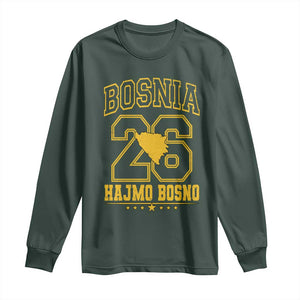 Lets Go Bosnia 2026 Hajmo Bosno Vintage Varsity Sports Style Long Sleeve Shirt Bosnia Herzegovina Map Soccer Lover Football Fan TS02 Dark Forest Green Print Your Wear