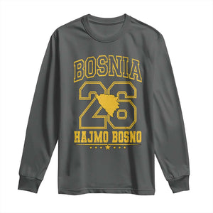 Lets Go Bosnia 2026 Hajmo Bosno Vintage Varsity Sports Style Long Sleeve Shirt Bosnia Herzegovina Map Soccer Lover Football Fan TS02 Dark Heather Print Your Wear