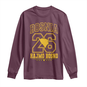 Lets Go Bosnia 2026 Hajmo Bosno Vintage Varsity Sports Style Long Sleeve Shirt Bosnia Herzegovina Map Soccer Lover Football Fan TS02 Maroon Print Your Wear