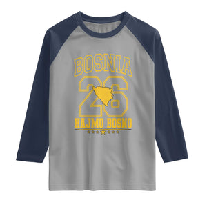Lets Go Bosnia 2026 Hajmo Bosno Vintage Varsity Sports Style Raglan Shirt Bosnia Herzegovina Map Soccer Lover Football Fan TS02 Sport Gray Navy Print Your Wear